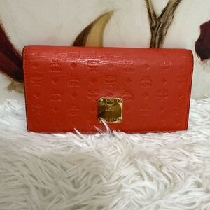 ‼️ SOLD ‼️MCM Red Wallet with Gold Accents